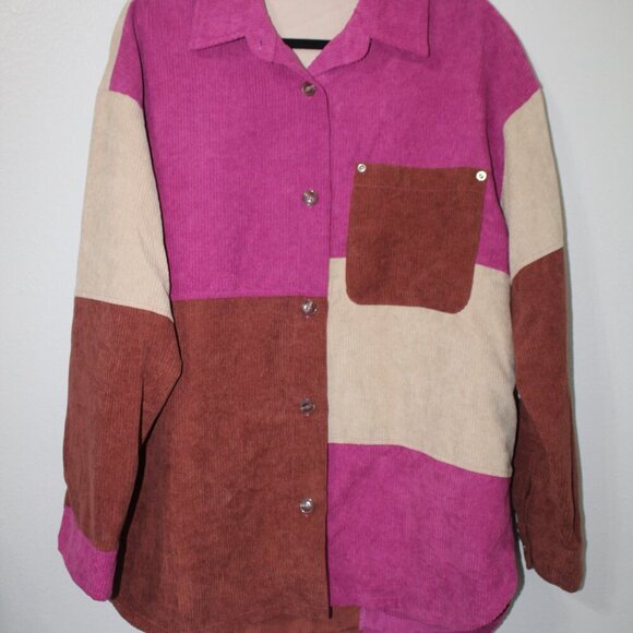 ENTRO Colorblock Corduroy Button-Up Shirt/Shacket MEDIUM - Picture 2 of 5